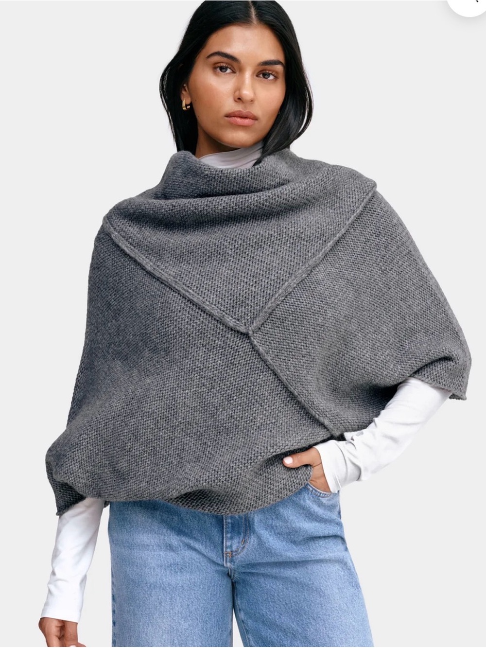 Marcella NYC Palmer Gray Merino Wool Blend Knit Asymmetrical Poncho Sweater XL